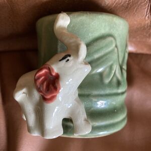 Celadon  Elephant and Green Bamboo Toothpick Vase Planter Vintage Asian Decor
